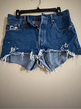 Levi’s High-Rise Distressed Blue Denim Cutoff Shorts